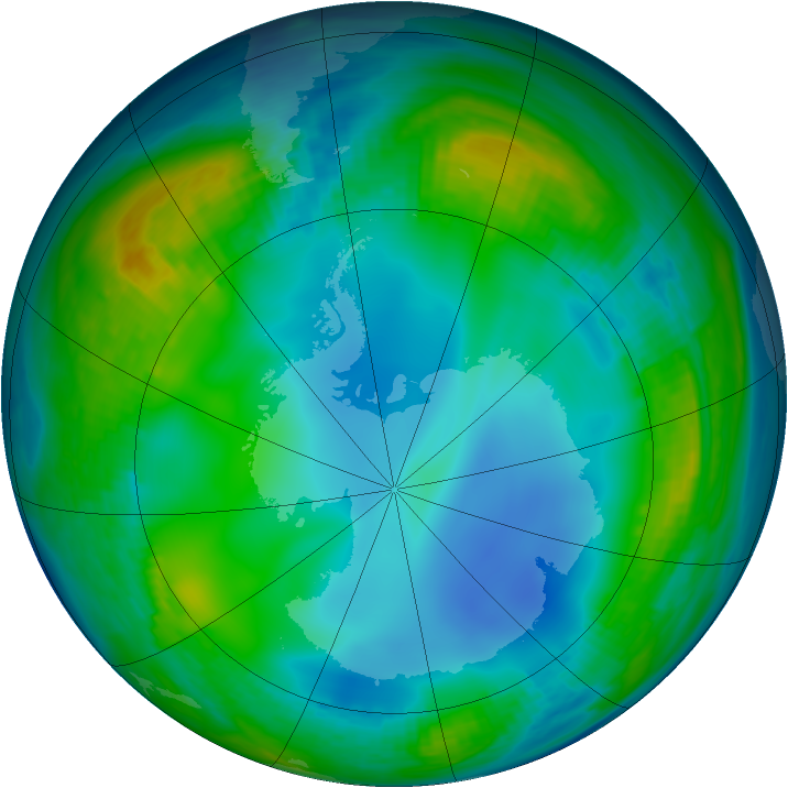 Antarctic ozone map for 22 June 1985